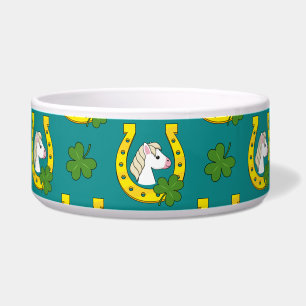 White Horse w Golden Horse Shoe, Shamrock Pattern