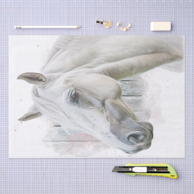 White Horse Watercolor Decoupage Tissue Paper (Craft)