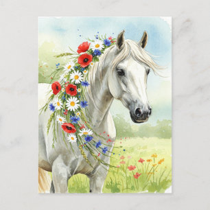 White Horse Wildflowers Watercolor Floral Postcard