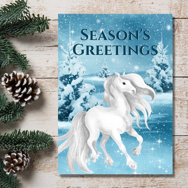 White Horse Wintry Season's Greetings Christmas Holiday Card (Creator Uploaded)