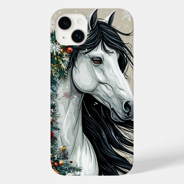 White horse with a christmas tree Case-Mate iPhone case (Back)