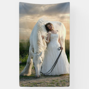 White Horse with Bride Banner