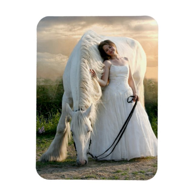 White Horse with Bride Magnet (Vertical)