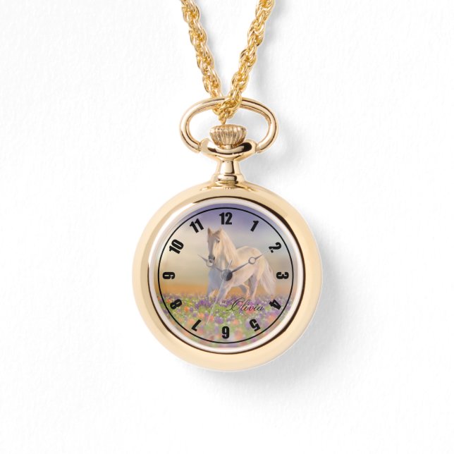 White Horse with Flowers and Name Watch (Front)