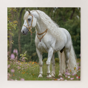 White Horse with Flowing Mane Jigsaw Puzzle