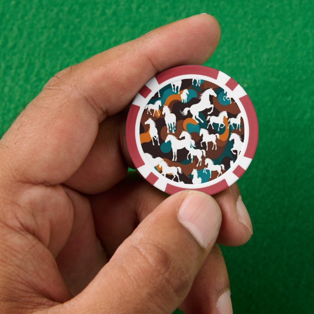 White Horses Abstract Poker Chips (Hand)