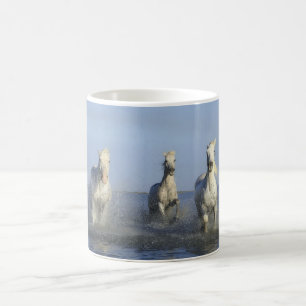 White Horses at Beach With Ocean Coffee Mug