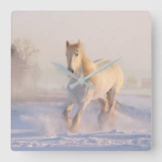 White Horses in Snow Photo Wall Clock