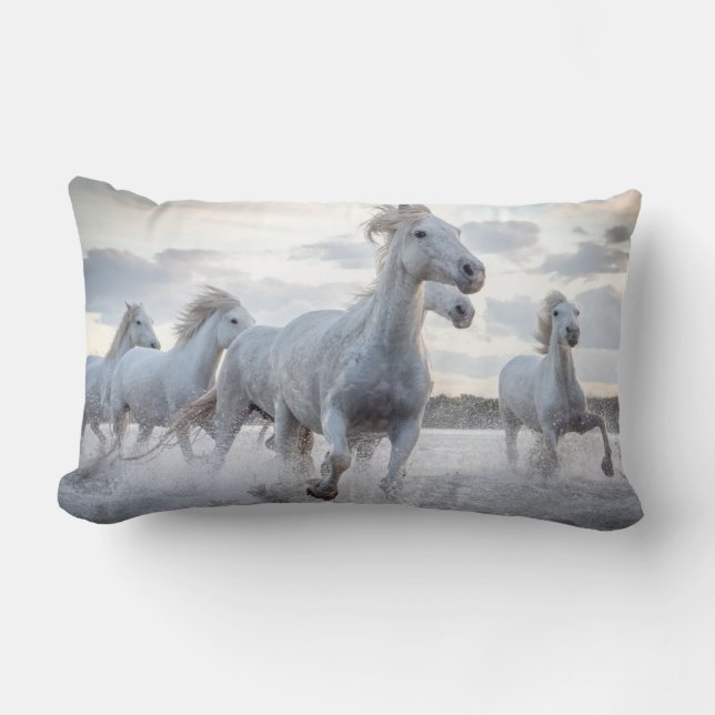 White Horses Lumbar Cushion (Front)