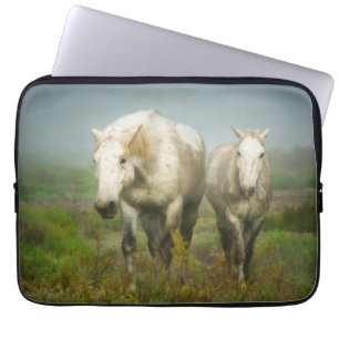 White Horses of Camargue in Field Laptop Sleeve