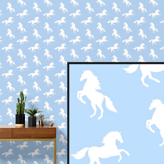 White Horses on Soft Pale Blue  Wallpaper (Creator Uploaded)