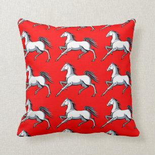 White Horses Red Throw Pillow