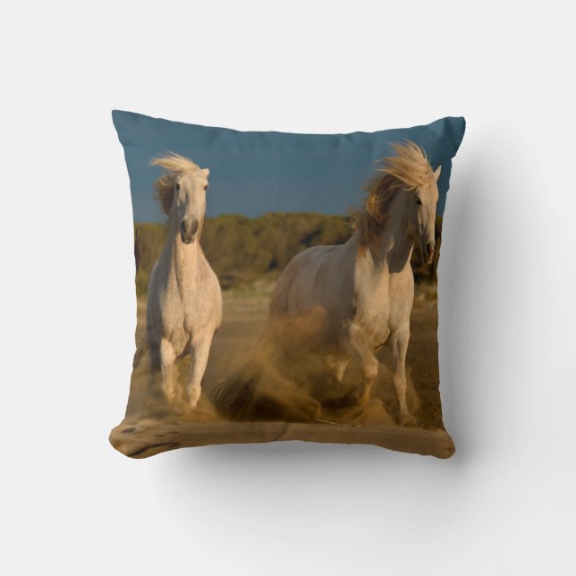 White Horses Running On Beach | Camargue, France Cushion (Front)