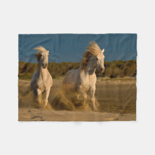 White Horses Running On Beach   Camargue, France Fleece Blanket