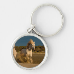 White Horses Running On Beach   Camargue, France Key Ring