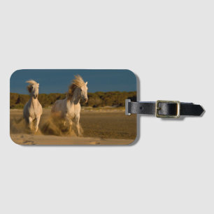 White Horses Running On Beach Camargue, France Luggage Tag