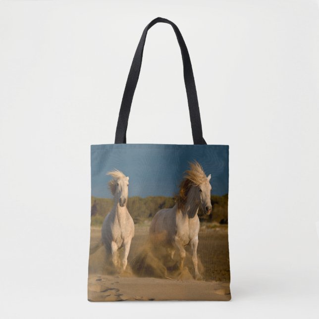 White Horses Running On Beach | Camargue, France Tote Bag (Front)