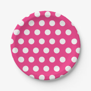 White & Hot Pink Medium Sized Polka Dot Chic Paper Plate