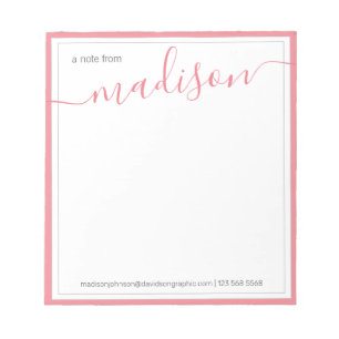 White Hot Pink Personalised Name From The Desk Of Notepad