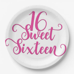 White & Hot Pink Sweet 16 Birthday Party  Paper Plate
