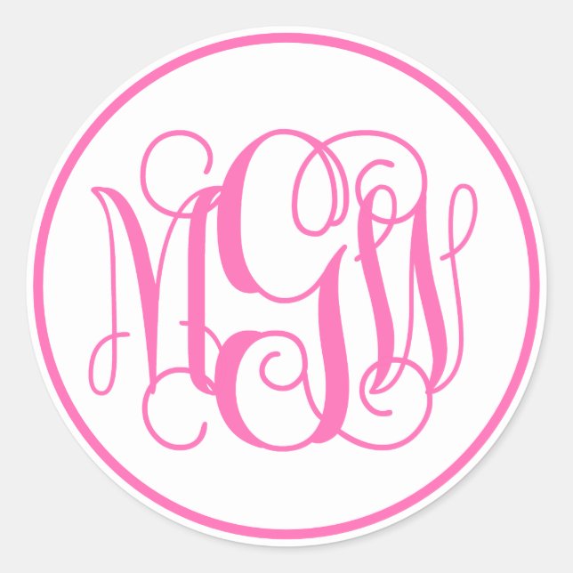 White Hot Pink Vine Script Monogram, DIY BG Classic Round Sticker (Front)
