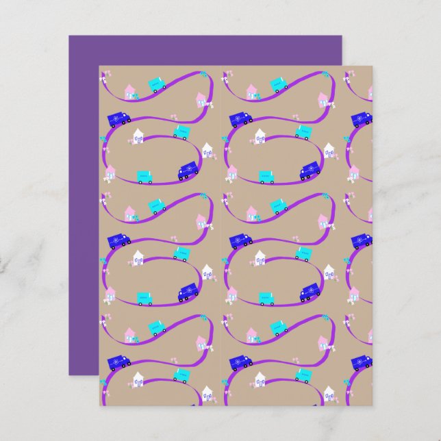 White House Blue Truck Purple Road Scrapbook Paper (Front/Back)