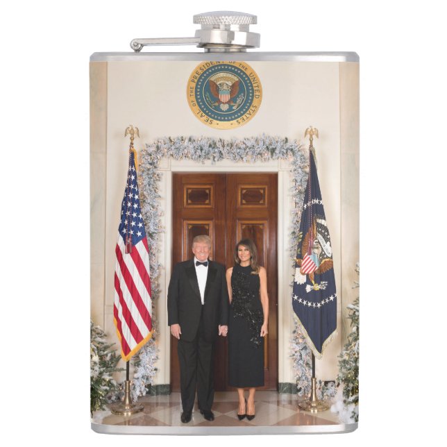 White House Christmas Donald Trump & Melania Hip Flask (Front)