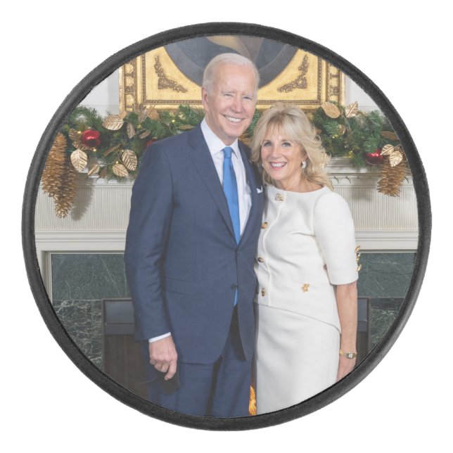 White House Christmas President Joe Biden Photo Hockey Puck (Front)