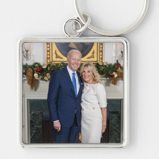 White House Christmas President Joe Biden Photo Key Ring (Front)