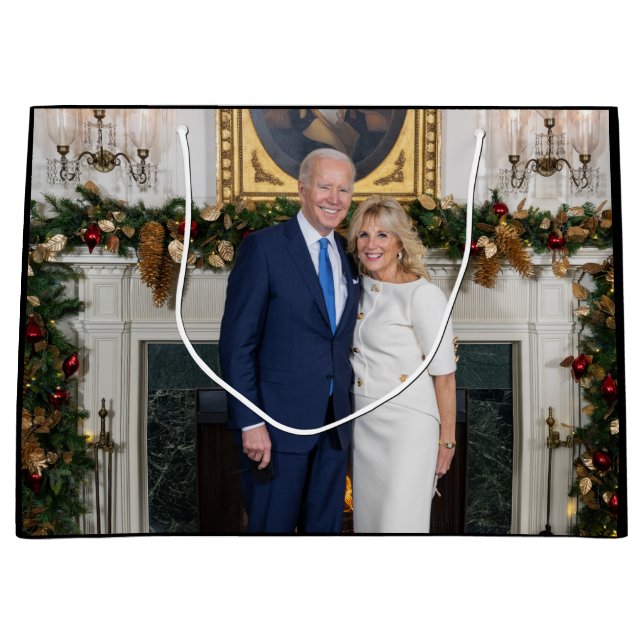 White House Christmas President Joe Biden Photo Large Gift Bag (Front)