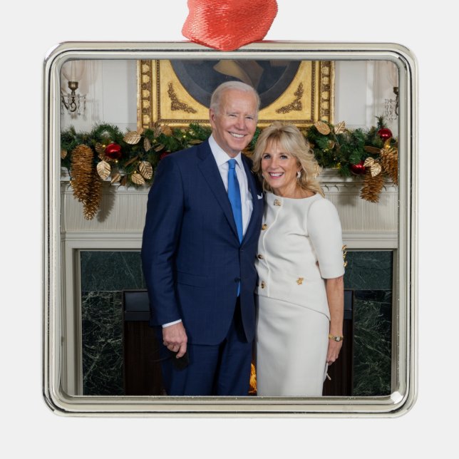 White House Christmas President Joe Biden Photo Metal Ornament (Front)