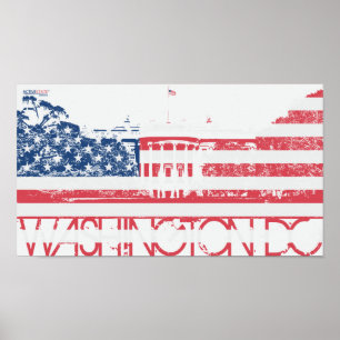 White House - Washington DC - United States Flag Poster