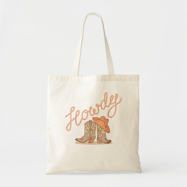 White Howdy Rodeo Western Country Southern Cowgirl Tote Bag (Front)