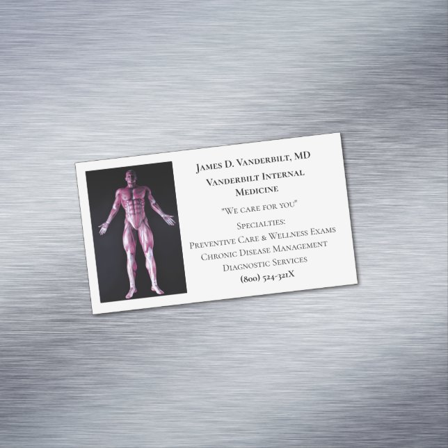 White Human Body Internal Medicine Doctor Medical  Magnetic Business Card (In Situ)