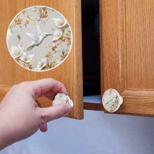 White Hummingbird Ceramic Knob
