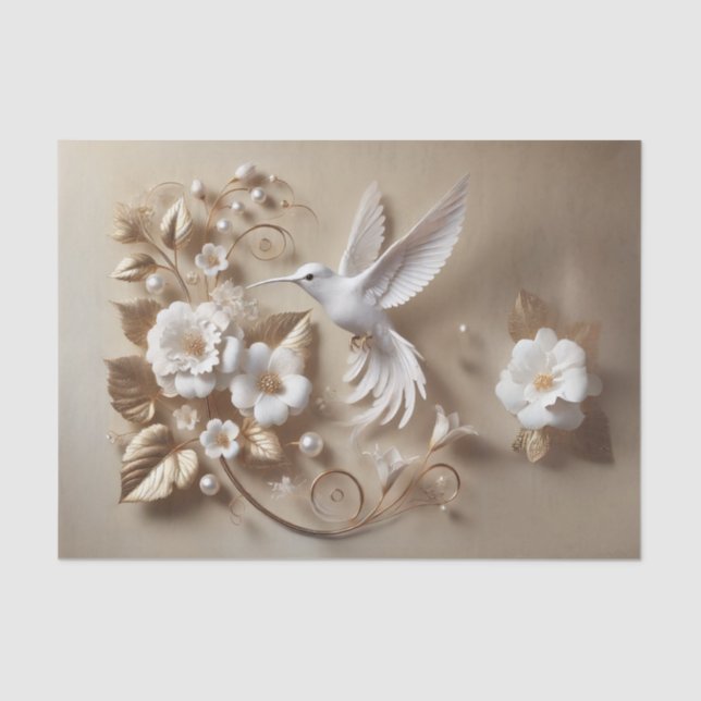 White Hummingbird Decoupage Tissue Wrapping Paper (Front)