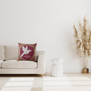 White Hummingbird on Red  Cushion