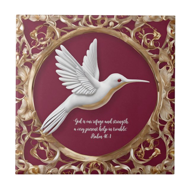 White Hummingbird on Red Tall Customisable Ceramic Tile (Front)