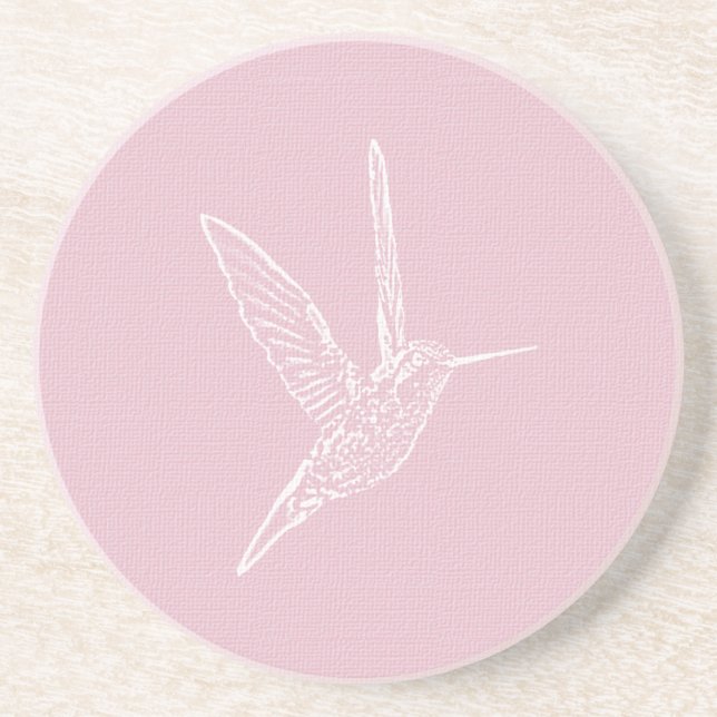 White Hummingbird Pink Background Coaster (Front)