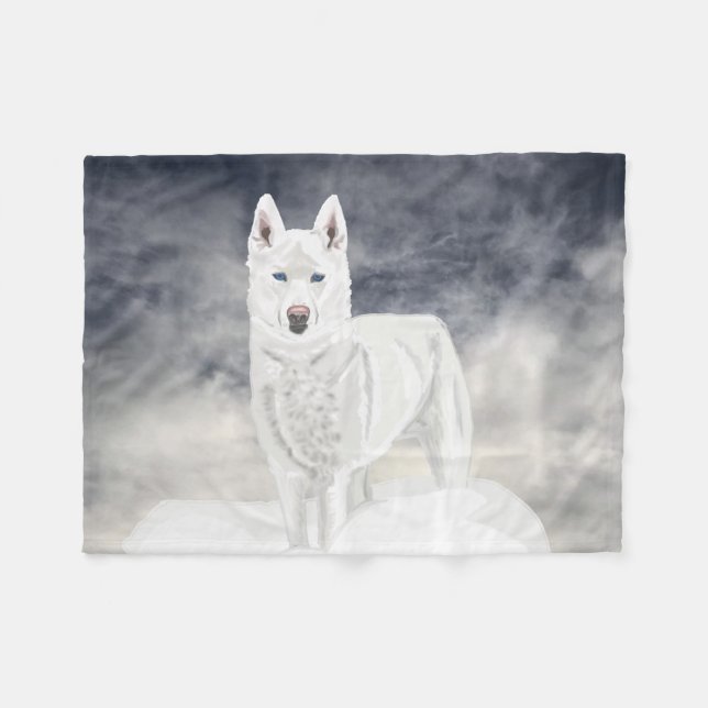 White Husky Fleece Blanket (Front (Horizontal))