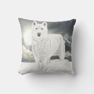 White Husky in Snow Cushion