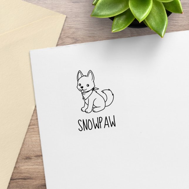White Husky Puppy Dog Custom Name Rubber Stamp (Creator Uploaded)
