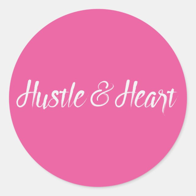 White Hustle and Heart Typography Classic Round Sticker (Front)