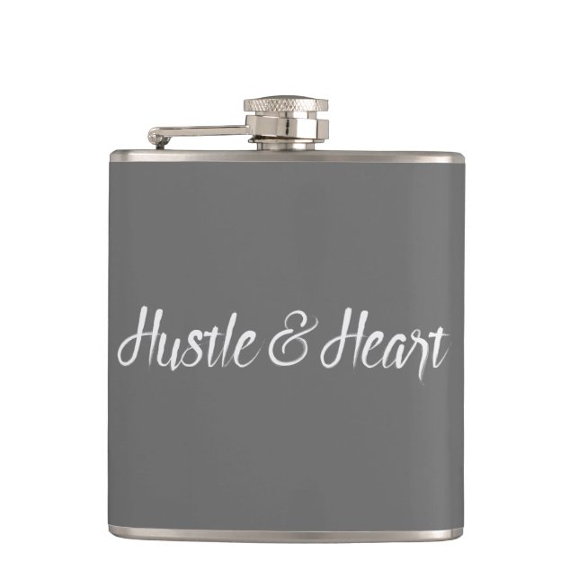 White Hustle and Heart Typography Hip Flask (Front)