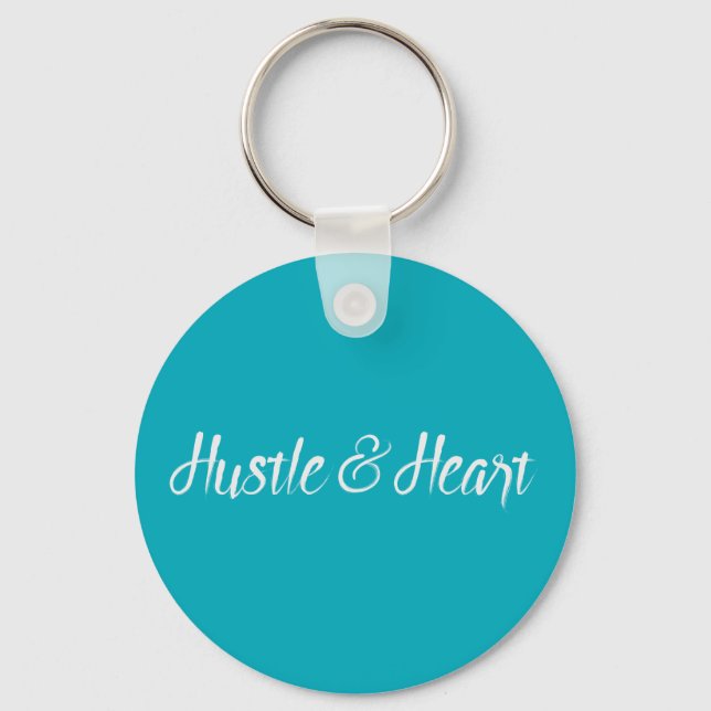 White Hustle and Heart Typography Key Ring (Front)