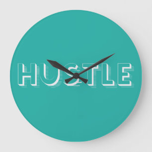 White Hustle Modern Typography Large Clock