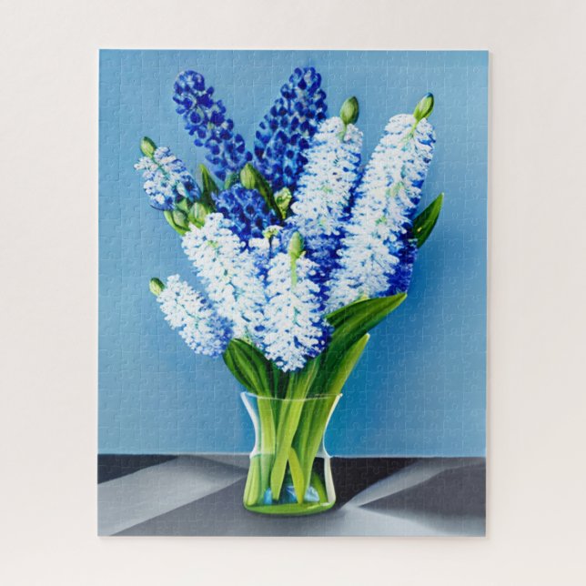 White Hyacinths in a Glass Vase on Blue Jigsaw Puzzle (Vertical)