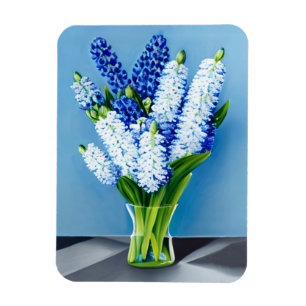 White Hyacinths in a Glass Vase on Blue Magnet