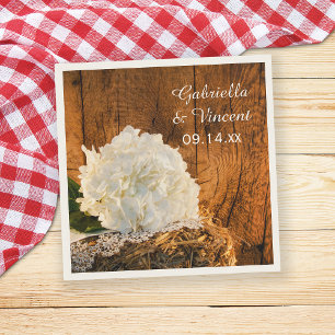 White Hydrangea and Barn Wood Country Wedding Napkin