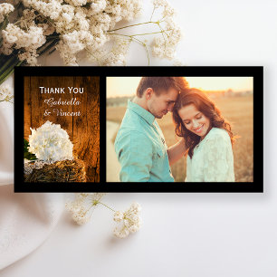White Hydrangea and Barn Wood Wedding Thank You Card